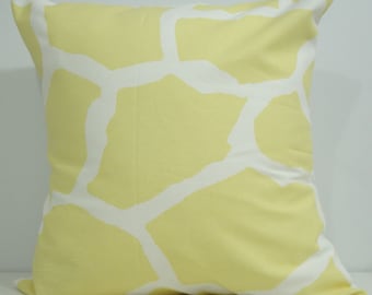 New 18x18 inch Designer Handmade Pillow Case. Giraffe pattern in light yellow on white.