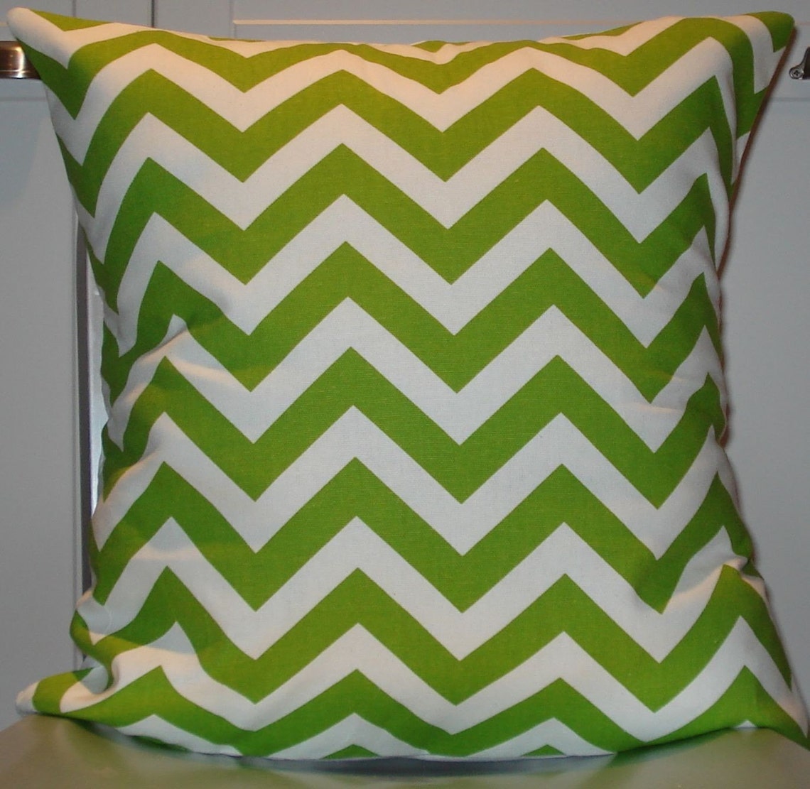 New 18x18 Inch Designer Handmade Pillow Case in Lime Green and White