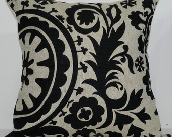 New 18x18 inch Designer Handmade Pillow Case. Suzani print in black