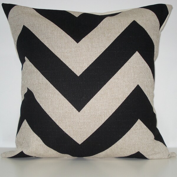 New 18x18 inch Designer Handmade Pillow Cases in large scale black and natural chevron, zig zag pattern