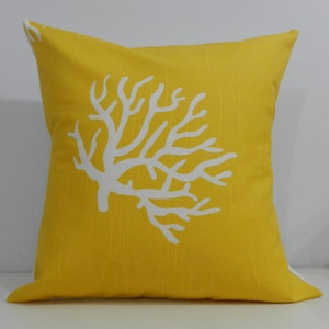 New 18x18 inch Designer Handmade Pillow Case in white coral on a yellow background