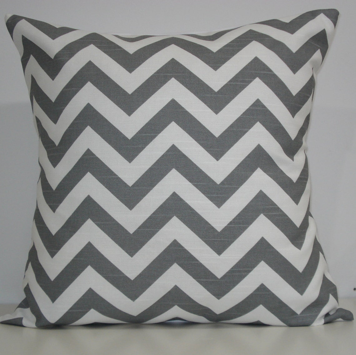 New 18x18 Inch Designer Handmade Pillow Case in Grey and White Chevron