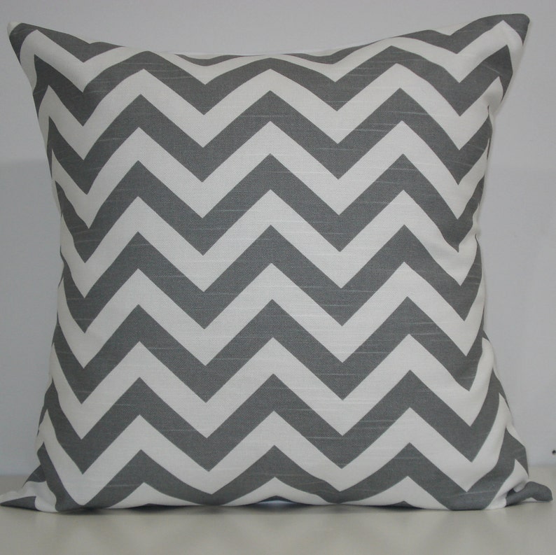 New 18x18 Inch Designer Handmade Pillow Case in Grey and White Chevron