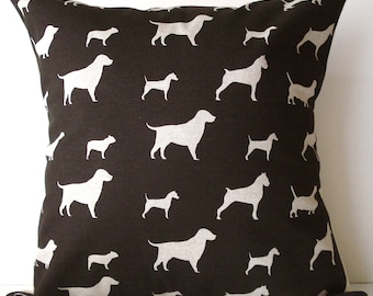 New 18x18 inch Designer Handmade Pillow Case in brown and linen dogs.