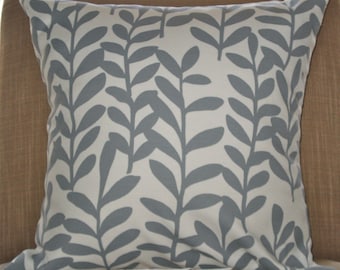 New 18x18 inch Designer Handmade Pillow Case with grey leaves on white.