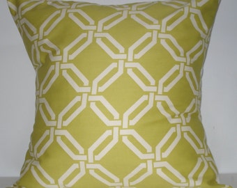 New 18x18 inch Designer Handmade Pillow Cases. chartreuse green and white link pattern.