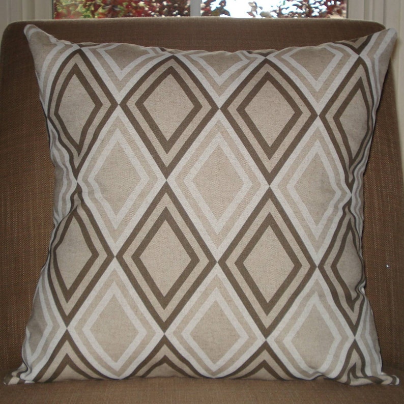 New 18x18 Inch Designer Handmade Pillow Case in Taupe and White Diamond