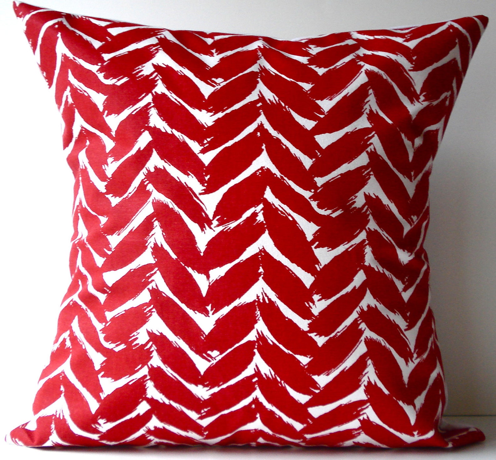 New 18x18 Inch Designer Handmade Pillow Case. Red on White Graphic