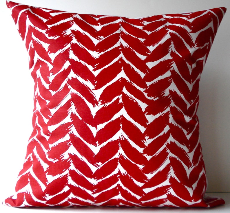 New 18x18 Inch Designer Handmade Pillow Case. Red on White Graphic