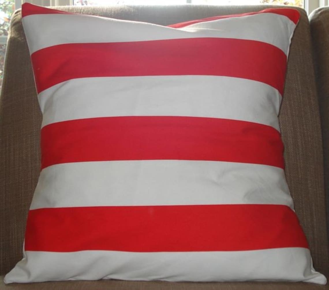 New 18x18 Inch Designer Pillow Case in Red Stripe on White. Etsy