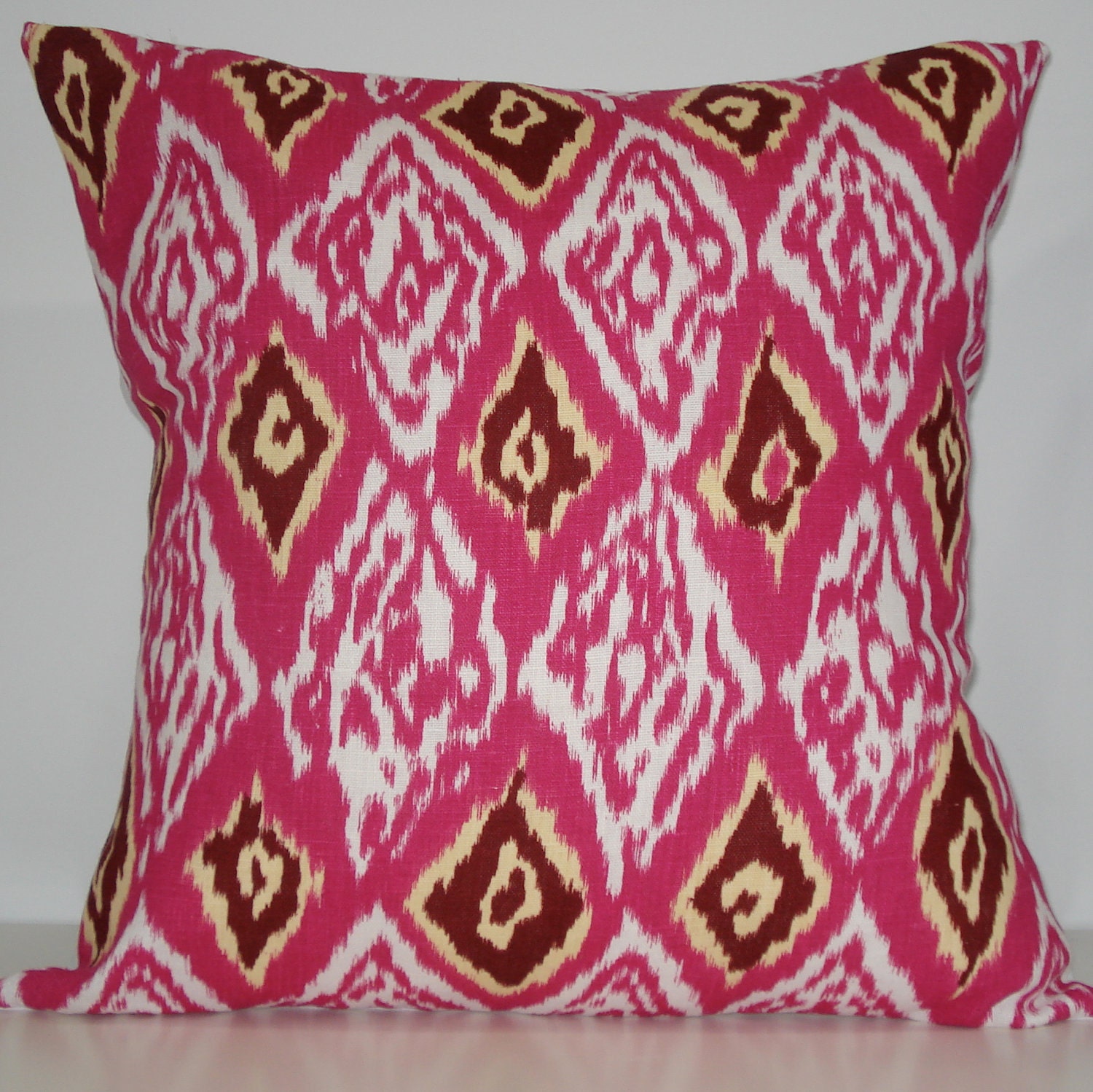 New 18x18 Inch Designer Handmade Pillow Case in Ikat, Pink, White