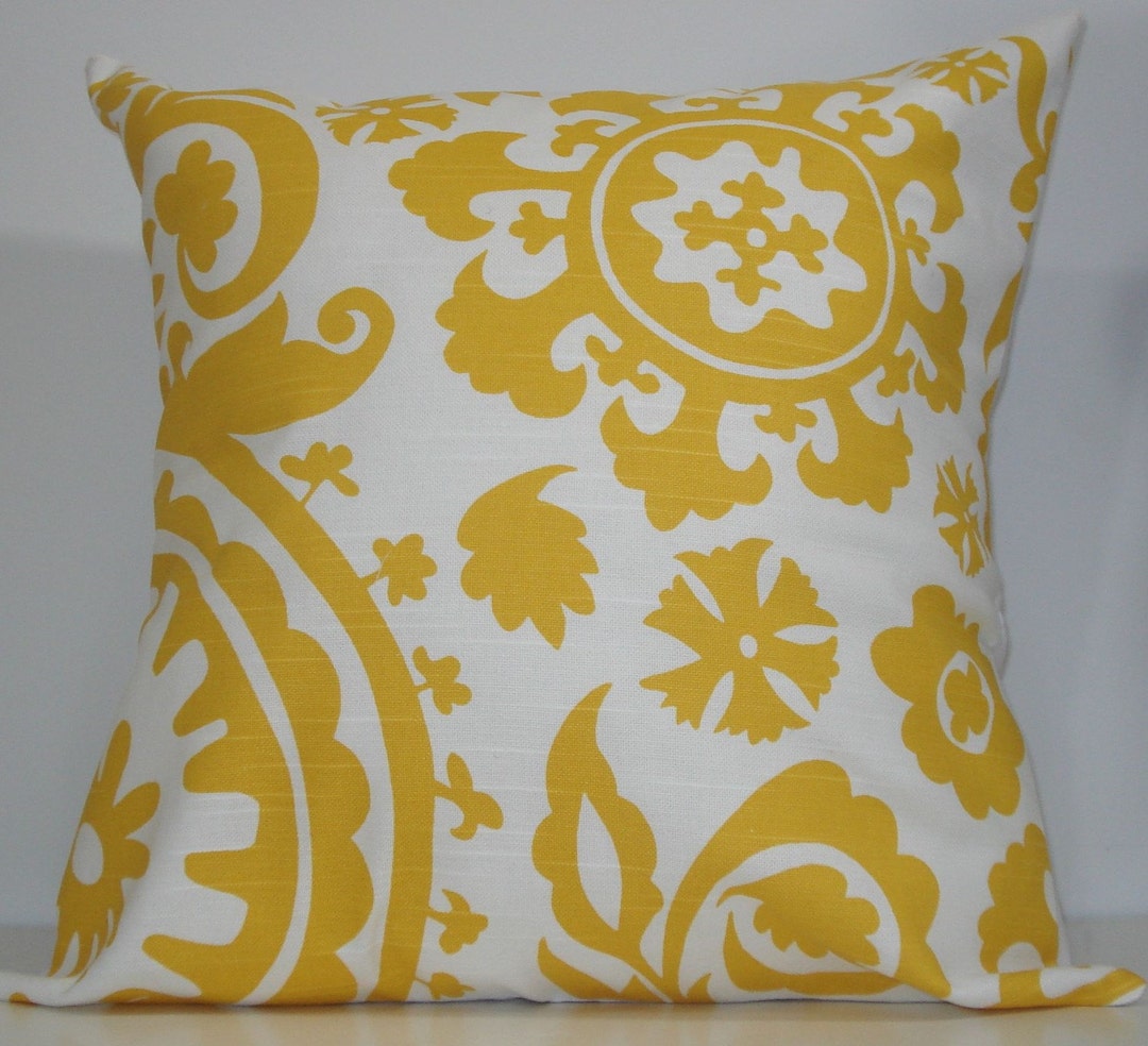 New 18x18 Inch Designer Handmade Pillow Case. Suzani Print in Yellow Etsy