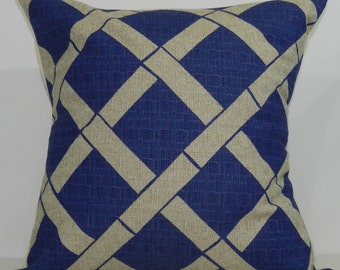 New 18x18 inch Designer Handmade Pillow Case in peacock and taupe lattice