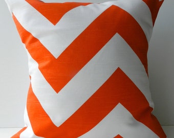 New 18x18 inch Designer Handmade Pillow Case in orange chevron pattern