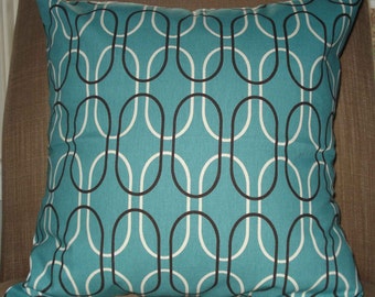 New 18x18 inch Designer Handmade Pillow Case with a retro lookin teal blue