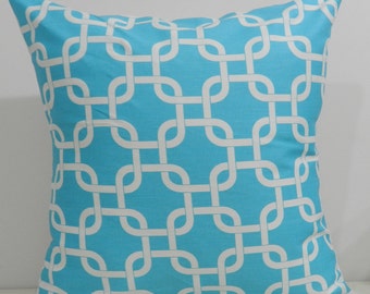 New 18x18 inch Designer Handmade Pillow Cases. Blueand white link pattern.