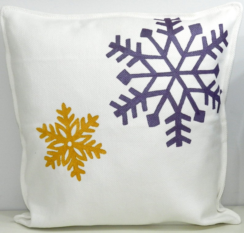 New 20x20 inch Designer Handmade Pillow Case with hand painted snow flakes image 1