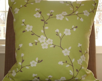 New 18x18 inch Designer Handmade Pillow Case with large taupe branches with white flowers