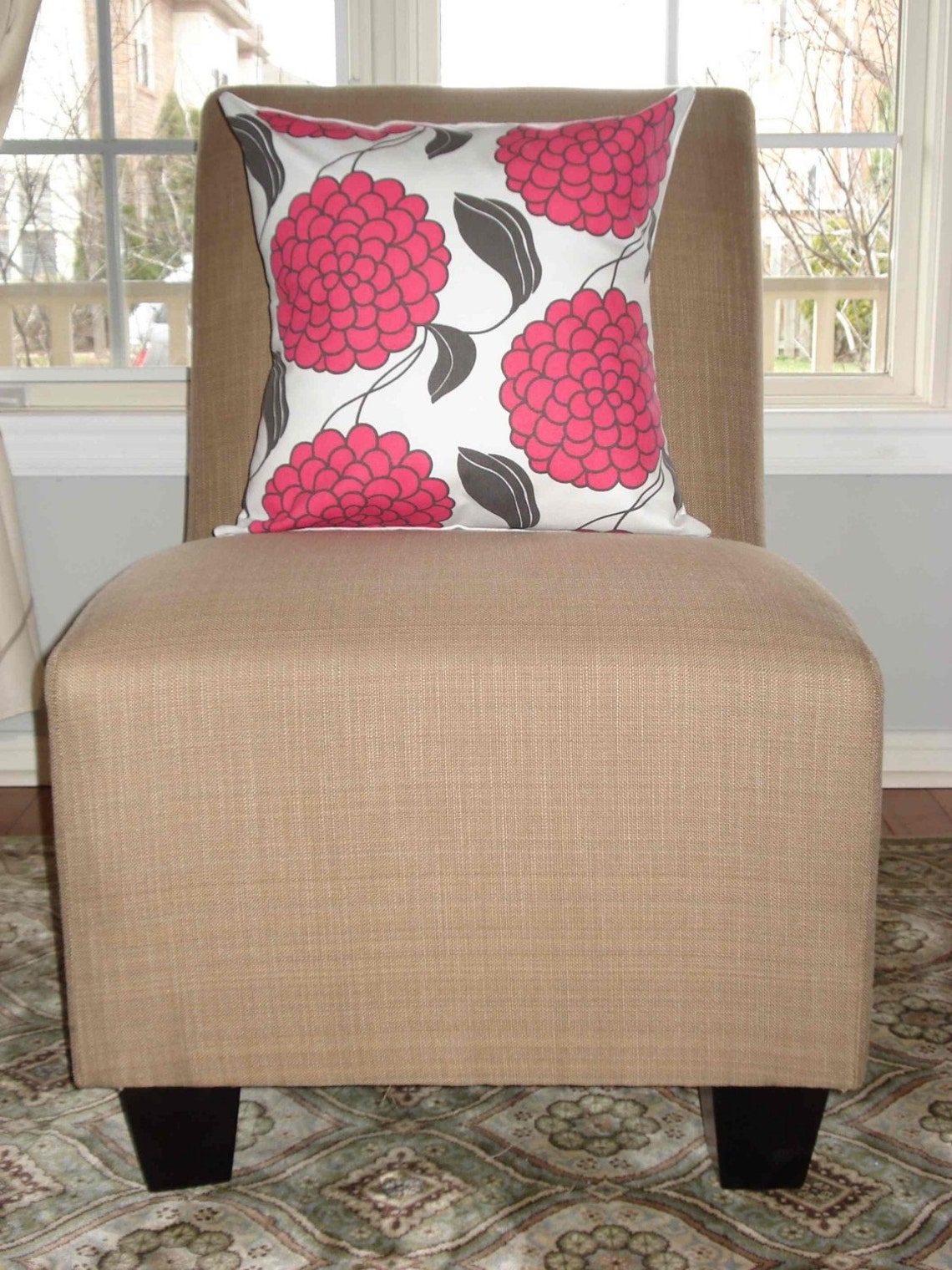 New 18x18 Inch Designer Handmade Pillow Case With Pink and Charcoal