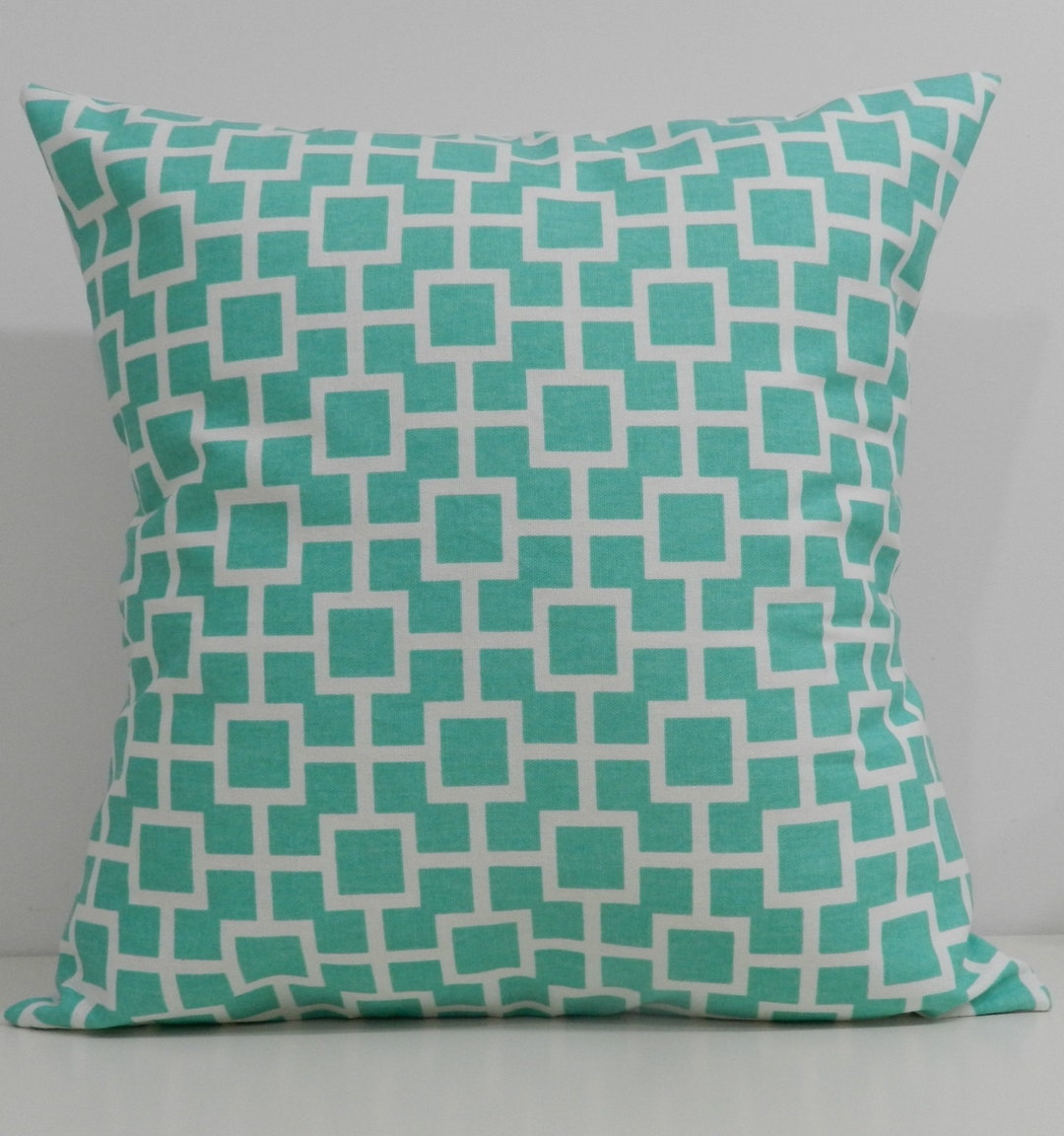 New 18x18 Inch Designer Handmade Pillow Cases in Aqua and White Cat's