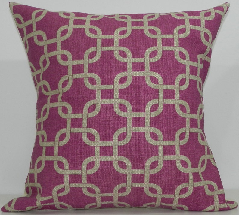 New 18x18 inch Designer Handmade Pillow Case in fuschia and taupe lattice image 1