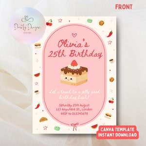 Jellycat inspiriert Geburtstagseinladung | Rosa Geburtstagsthema | Lustige Pinterest Geburtstagseinladungsvorlage | Bearbeitbar Druckbar | Leinwand