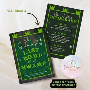 Shrek-lorette Invite | Hen Do Bachelorette Party Invitation Itinerary | A5 Size | Canva Template | Editable Printable or Digital Invite