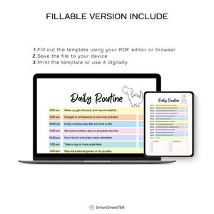Kids Daily Routine Chart: Dinosaur & Rabbit Themes (printable, Editable ...
