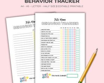 Kids Behavior Tracker Chart: Daily Management Tool (Digital Download)