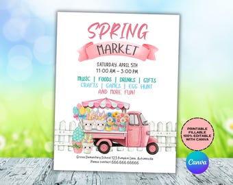 Spring Market Flyer, Editable Spring Market, Spring Fundraiser Template, Easter Festival, Summer Festival, PTA PTO Fundraiser, Canva