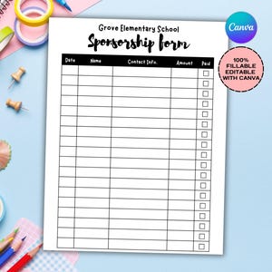 Editable Sponsorship Form Template, Sponsorship Form, Sponsorship Template, Sponsor Sheet, Printable Sponsorship Form, School PTO PTA