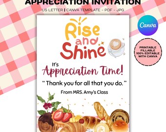 Teacher Appreciation Breakfast Invitation: Rise & Shine, Editable Template (Digital Download)