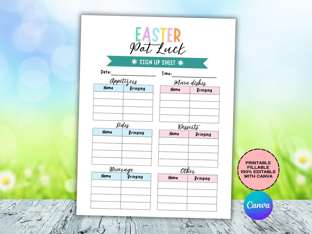 Editable Easter Signup Form, Printable Easter Potluck Sign-up Canva ...