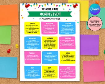 Calendario de eventos escolares de la PTA/PTO: folleto editable en Canva (descarga digital)