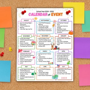 Calendar of Events, School events calendar flyer, PTA Monthly Calendar, PTO Calendar, school calendar, editable in Canva calendar flyer