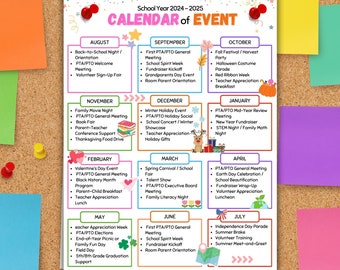 Calendario escolar editable: eventos de la PTA y la PTO, plantilla para recaudación de fondos (descarga digital)