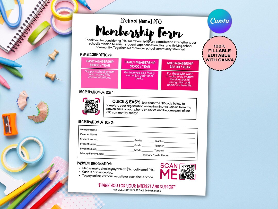 Editable PTO Membership Form Template (canva, Digital Download) - Etsy