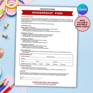 Modelo de formulário de patrocínio editável, formulário de patrocínio, modelo de patrocínio, folha de patrocínio, formulário de patrocínio para impressão, PTO da escola, PTA