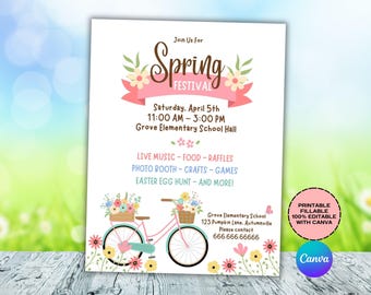 Spring Festival Flyer Template: Editable Canva PTA PTO Event (Digital Download)