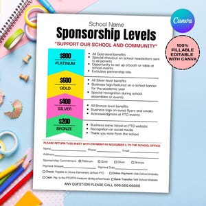 Modello di volantino modificabile per sponsorizzazione di un club: raccolta fondi per la scuola (Canva, download digitale)