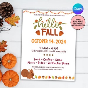 EDITABLE Fall Festival, Harvest Flyer, Printable Fall Festival Invitation, PTO PTA School Fundraiser, Church School Halloween Party Poster