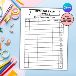 Editable Sponsorship Form Template, Sponsorship Form, Sponsorship Template, Sponsor Sheet, Printable Sponsorship Form, School PTO PTA