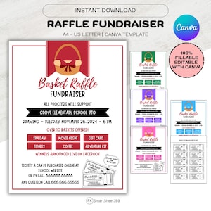 Korb-Verlosungsflieger, bearbeitbare Korb-Verlosungsspendenvorlage, Sport-Spendenaktion, pto pta-Kirchenschule-Wohltätigkeit, Raffle-Kartenverkauf