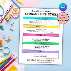 Sponsorship Level Flyer Printable Club Sponsorship level editable template sponsorship template Sport team sponsorship flyer donation letter