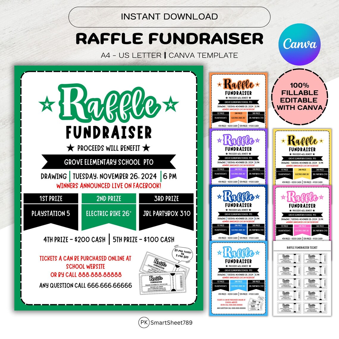 Multiple Raffle Flyer Editable Raffle Fundraiser Flyer Template: School, Church, Charity ...