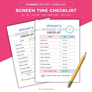 Screen Time Checklist for Kids: Tech Time Tracker (Printable PDF)