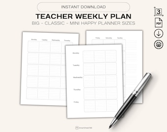 Happy Planner Classic Teacher Weekly Plan Printable Inserts, Teacher Weekly Undated, Teacher Happy Planner, Happy Planner Printable Inserts
