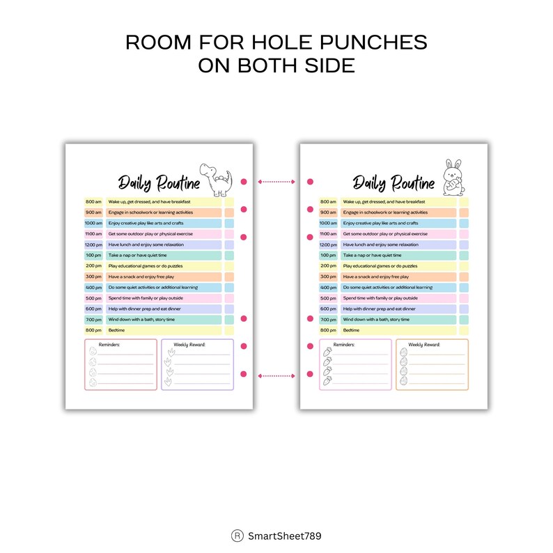 Kids Daily Routine Chart: Dinosaur & Rabbit Themes (printable, Editable ...