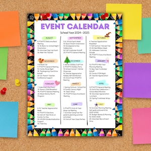 Calendar of Events, School events calendar flyer, PTA Monthly Calendar, PTO Calendar, school calendar, editable in Canva calendar flyer
