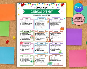 Calendario escolar de la PTA/PTO: Plantilla editable de Canva (descarga digital)